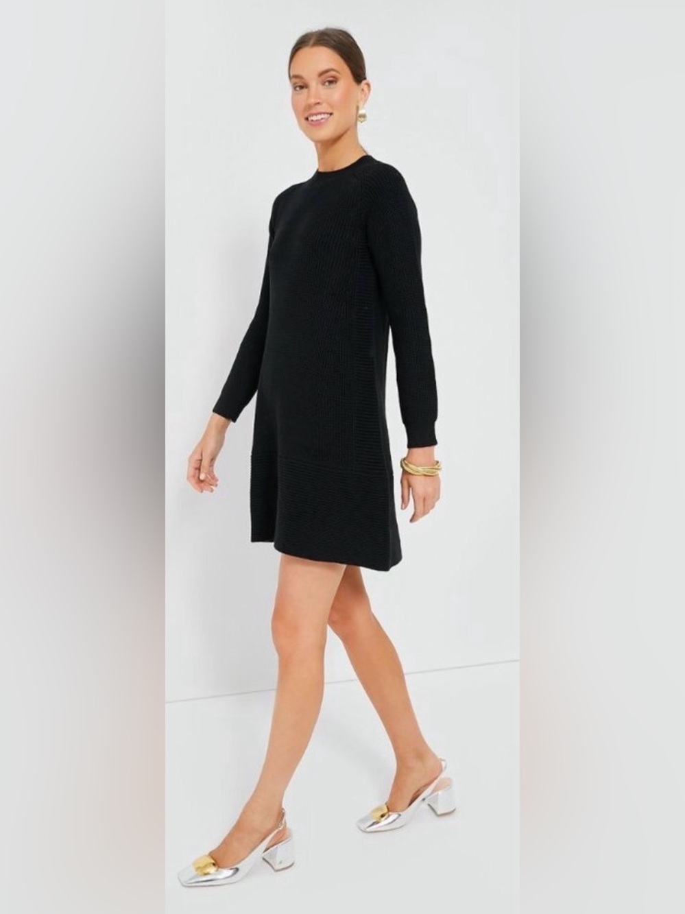 Pomander Place NEW Black Ainsley Long Sleeve Ribbed Knit Sweater Dress Size XS